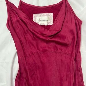 Anthropologie Satin Cowl Slip Dress in Deep Magenta